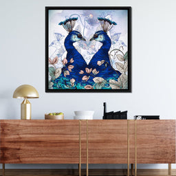 Blue Floral Peacocks - NicheCanvas