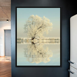 Winter Tree by the Lake - NicheCanvas