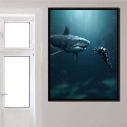 Shark Meets Diver - Zenzdesign - NicheCanvas