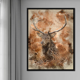 Red Deer Stag on Brown Background - NicheCanvas