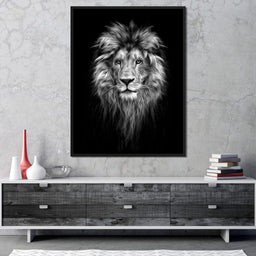 Black and White Lion Face - NicheCanvas