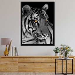 Black and White Tiger with Yellow Eyes - NicheCanvas