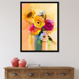 White Yellow & Red Flower Bouquet - NicheCanvas