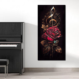 Red Rose & Musical Notes - NicheCanvas
