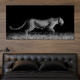 Black and White Jaguar Running - NicheCanvas