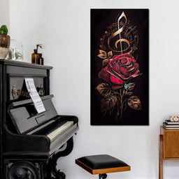 Red Rose & Musical Notes - NicheCanvas