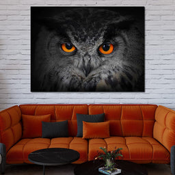 Black & White Owl with Orange Eyes - NicheCanvas