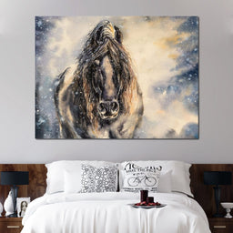 Black Horse in Winter - NicheCanvas