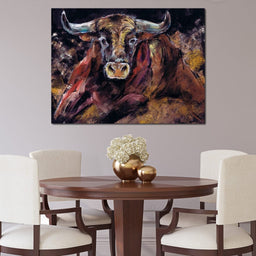 Brown Bull Charge - NicheCanvas