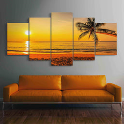 Tropical Sunset Multi Panel Canvas Wall Art - NicheCanvas