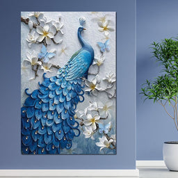 Blue Peacock Flower 1 panel - NicheCanvas