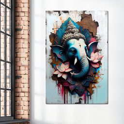 Blue Ganesh Portrait - NicheCanvas