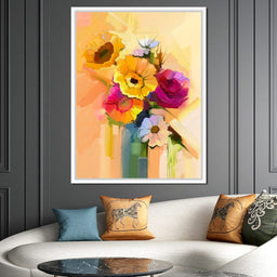 White Yellow & Red Flower Bouquet - NicheCanvas