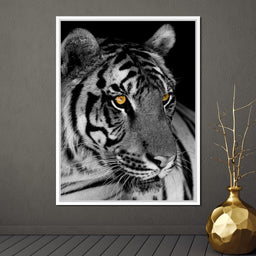 Black and White Tiger with Yellow Eyes - NicheCanvas