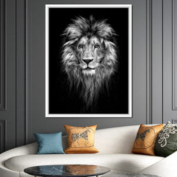 Black and White Lion Face - NicheCanvas