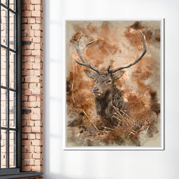 Red Deer Stag on Brown Background - NicheCanvas