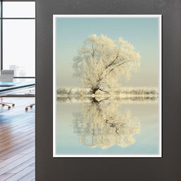 Winter Tree by the Lake - NicheCanvas