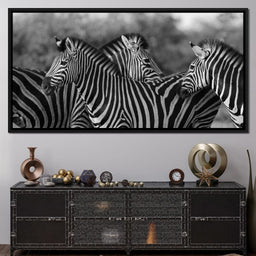 Zebra Herd in Black & White - NicheCanvas