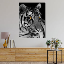 Black and White Tiger with Yellow Eyes - NicheCanvas