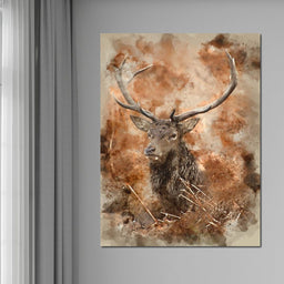 Red Deer Stag on Brown Background - NicheCanvas