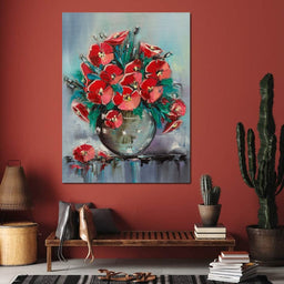 Vase with Poppies - NicheCanvas