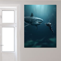 Shark Meets Diver - Zenzdesign - NicheCanvas