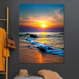 Black Sand Beach Sunset - NicheCanvas