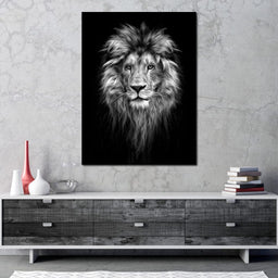 Black and White Lion Face - NicheCanvas