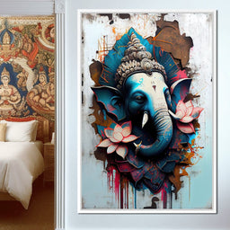 Blue Ganesh Portrait - NicheCanvas