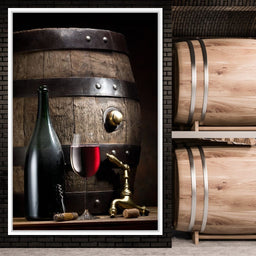 Wine bottle and barrel - NicheCanvas