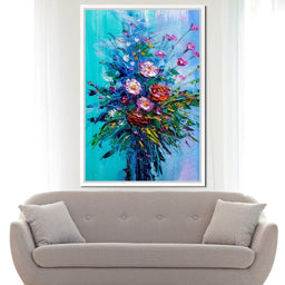 Bouquet of Flowers on Blue Background - NicheCanvas