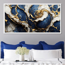 Luxury Abstract Marble in Blue, White & Gold - NicheCanvas
