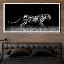 Black and White Jaguar Running - NicheCanvas