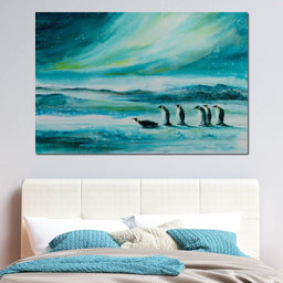 Penguins Under the Aurora Borealis - NicheCanvas