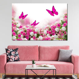 Pink Roses & Butterflies - NicheCanvas