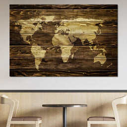 World Map - Oak Planks - NicheCanvas