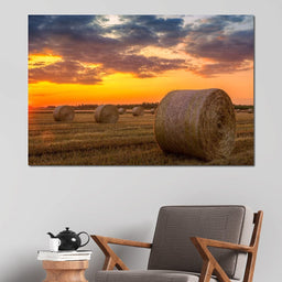 Hay Bales Sunset - NicheCanvas