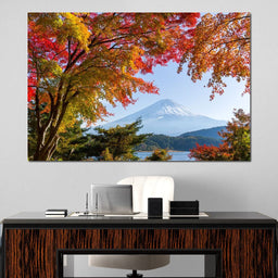 Autumn Trees by Mount Fuji - NicheCanvas