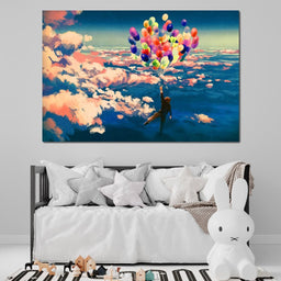 Flying with Colorful Balloons - NicheCanvas