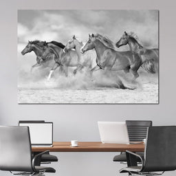 Black & White Horses Heard - NicheCanvas