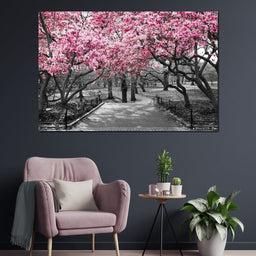 Pink Blossoms in Black and White - NicheCanvas