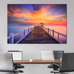 Celebrated Pier Pink Sunset - NicheCanvas