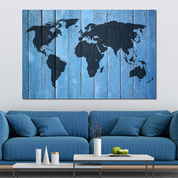 World Map - Blue Planks - NicheCanvas
