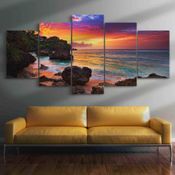Sunset Beach Romance Multi Panel Canvas Wall Art - NicheCanvas
