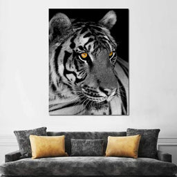 Black and White Tiger with Yellow Eyes - NicheCanvas