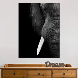 Black and White Elephant Close up - NicheCanvas