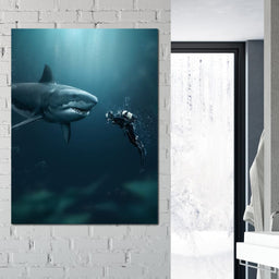 Shark Meets Diver - Zenzdesign - NicheCanvas
