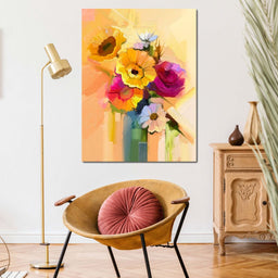 White Yellow & Red Flower Bouquet - NicheCanvas