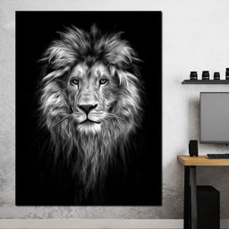 Black and White Lion Face - NicheCanvas