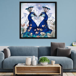 Blue Floral Peacocks - NicheCanvas